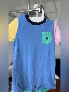 Polo Ralph Lauren Blue Colorblock Baby Romper size 12 months

Worn  only once